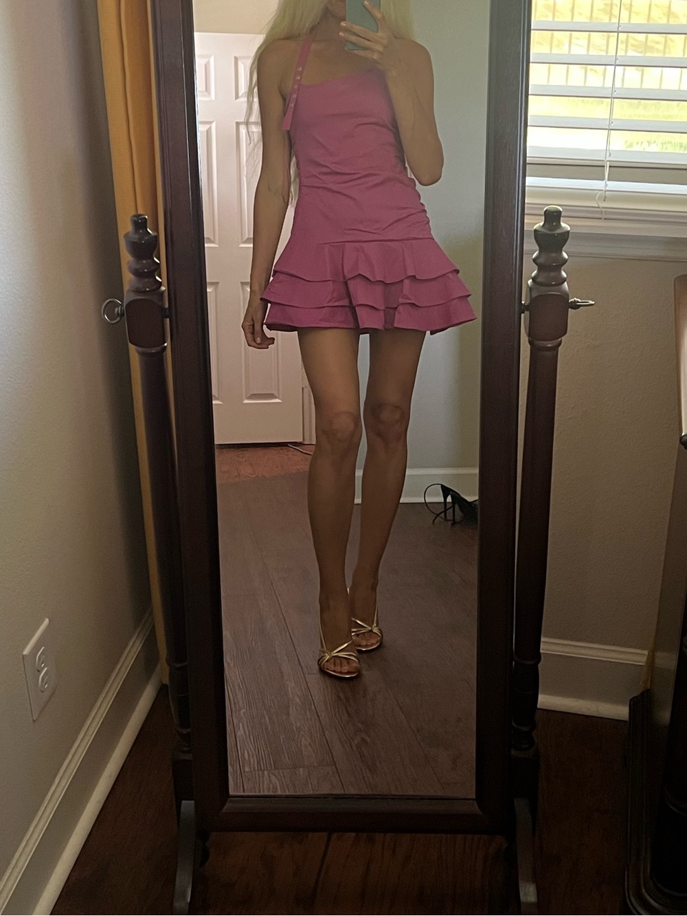Zara Rose Pink Halter Mini Dress with Tiered Ruffle Skirt